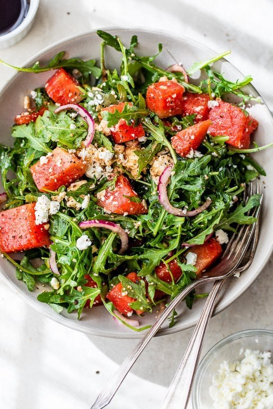 Easy Watermelon Arugula and Feta Salad