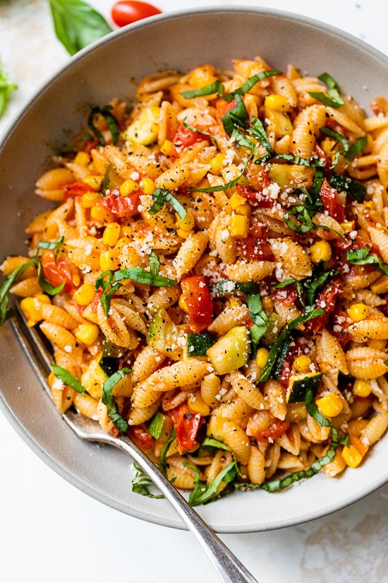 Summer Cavatelli Pasta with Corn, Tomatoes and Zucchini