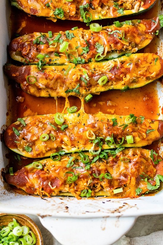 Chicken Enchilada Stuffed Zucchini