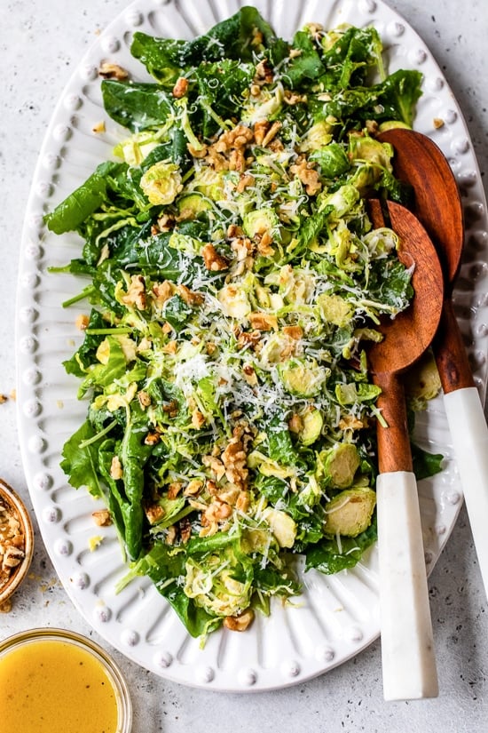 Kale and Brussels Sprout Salad with Parmesan and Pecans