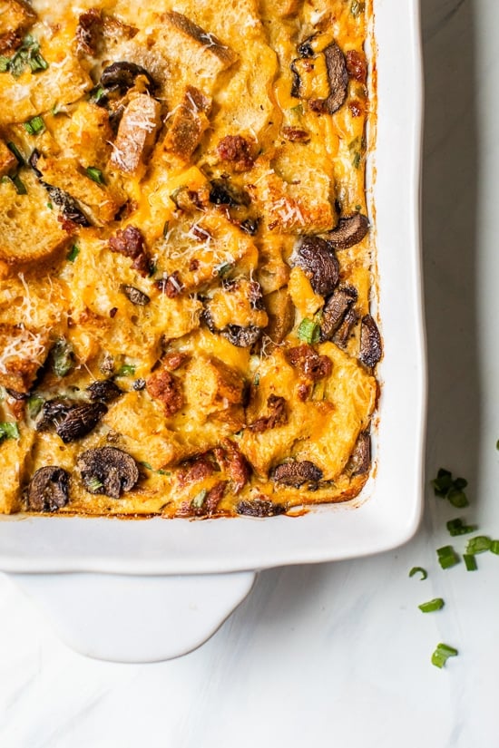 Breakfast Strata with Sausage and Mushrooms