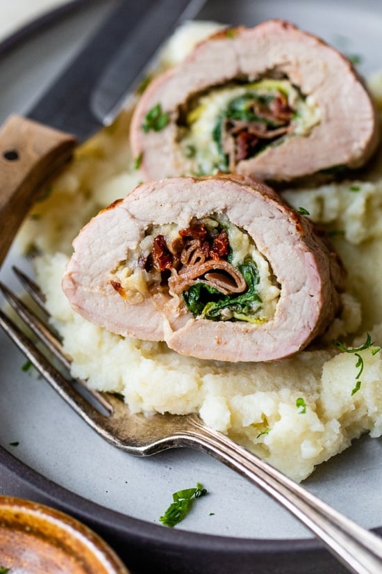 Spinach and Mozzarella Stuffed Pork Tenderloin