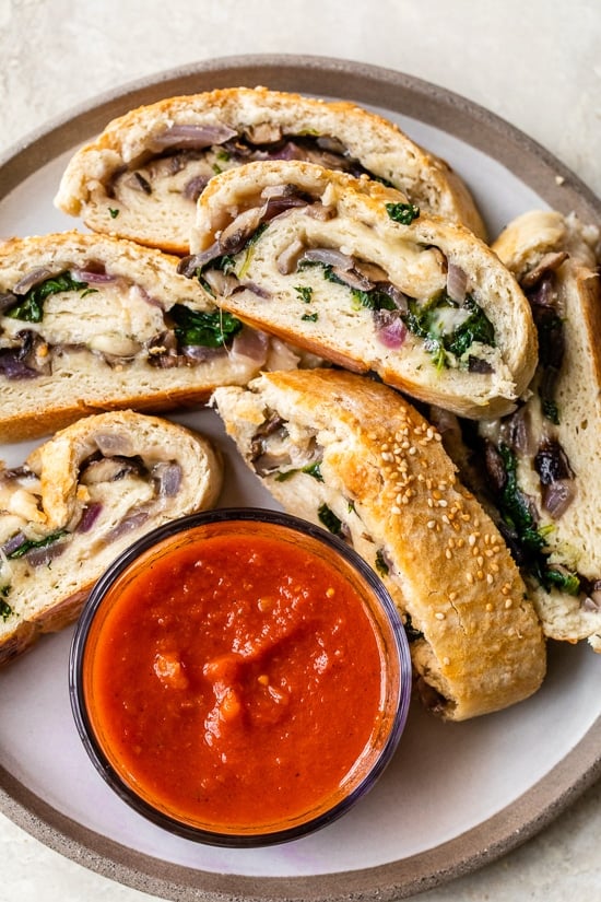 Veggie Stromboli with Mushroom, Spinach and Mozzarella