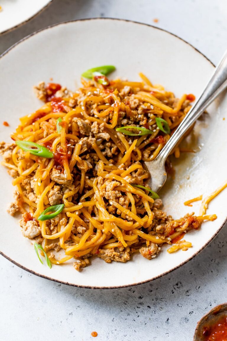 Spicy Hearts of Palm Noodle Stir Fry with Ground Chicken