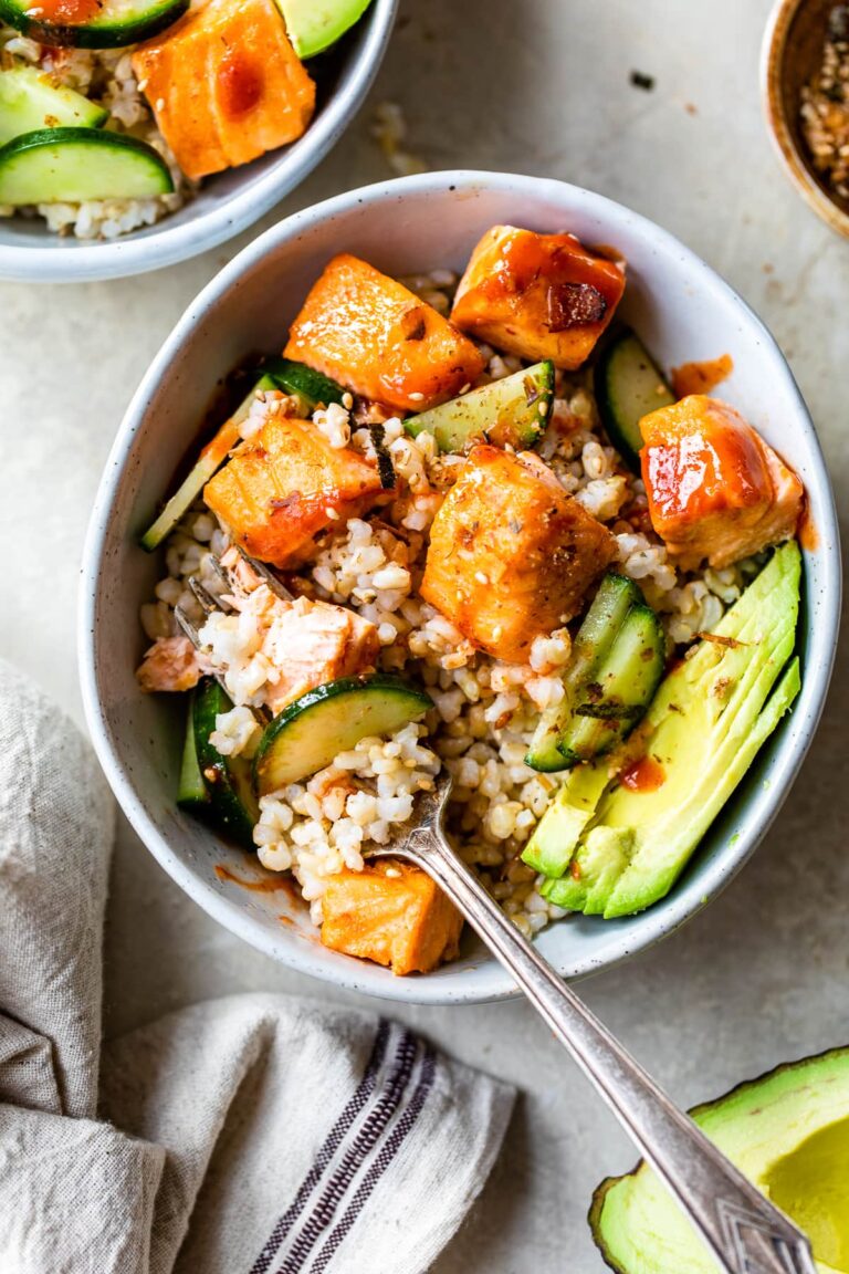 Honey Sriracha Roasted Salmon Rice Bowls (GF, DF)